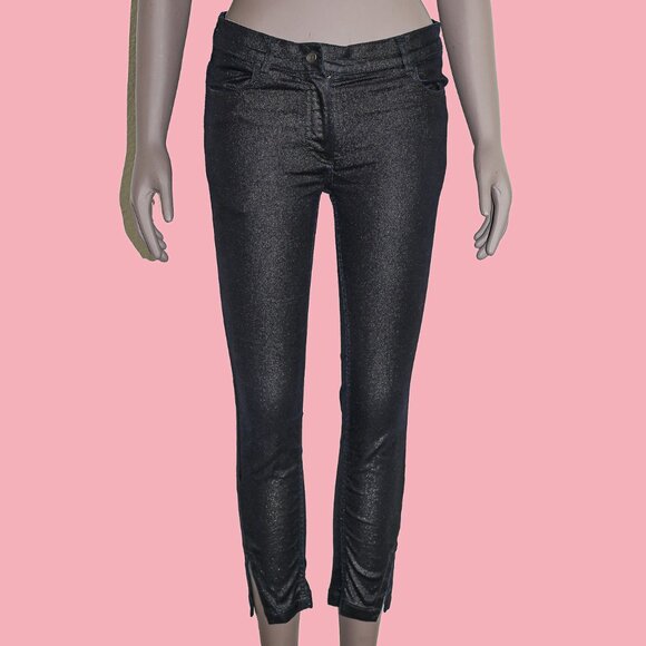 Ann Demeulemeester Metallic Black Blue Cropped Skinny Denim Jeans Size Small - Picture 1 of 5